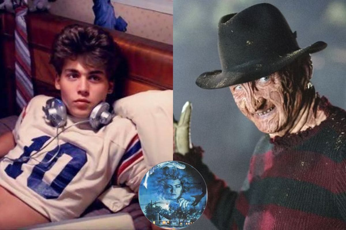 Young Johnny Depp in A Nightmare on Elm Street next to Freddy Krueger, the iconic horror villain.