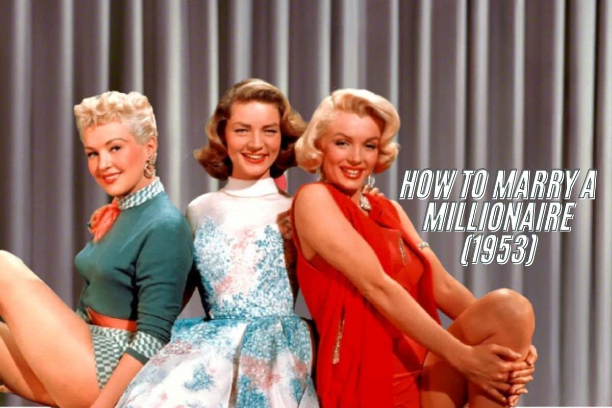 Three women posing in front of a curtain, from the movie How to Marry a Millionaire (1953).